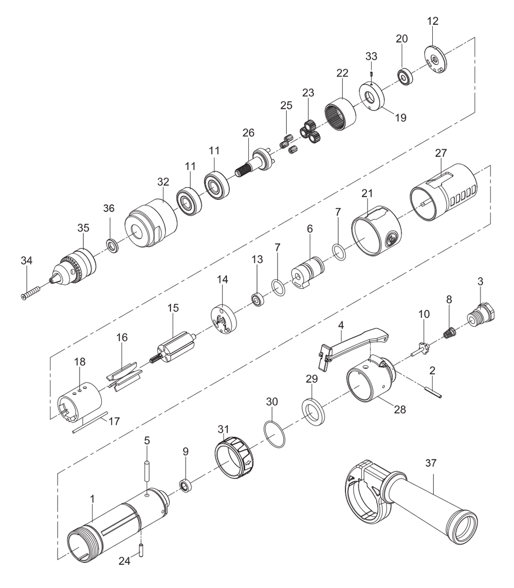 Fig-0 Diagram and Parts List for CP887C  Chicago Pneumatic Drill